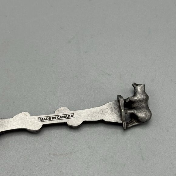 Vtg Montana Pewter Souvenir Travel Spoon Bear Paws Mountain Wildlife 4" L Kitsch - Picture 3 of 5
